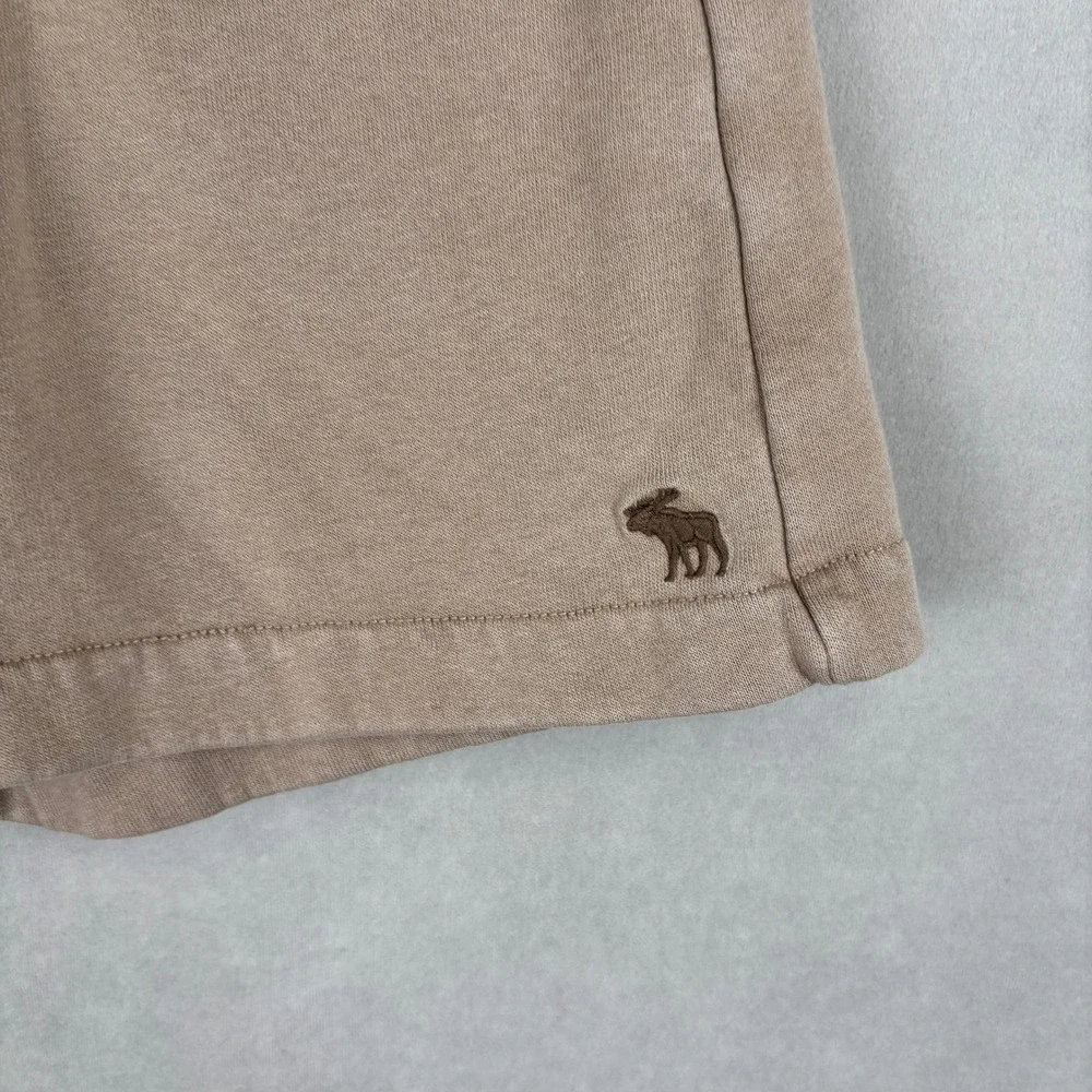 Abercrombie & Fitch Tan Brown Fleece Sweat Shorts Relaxed Fit Drawstring Boy 7/8